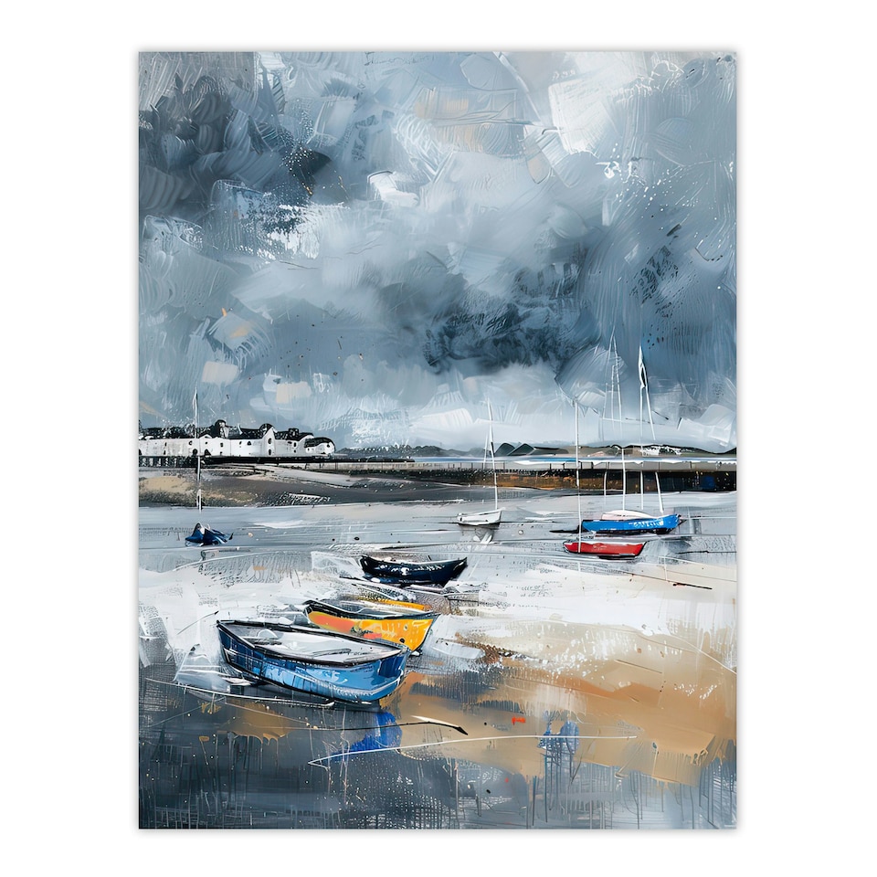 image 1 of Fishing Boats Yorkshire Coast Beach East Black Framed Wall Art Print A4