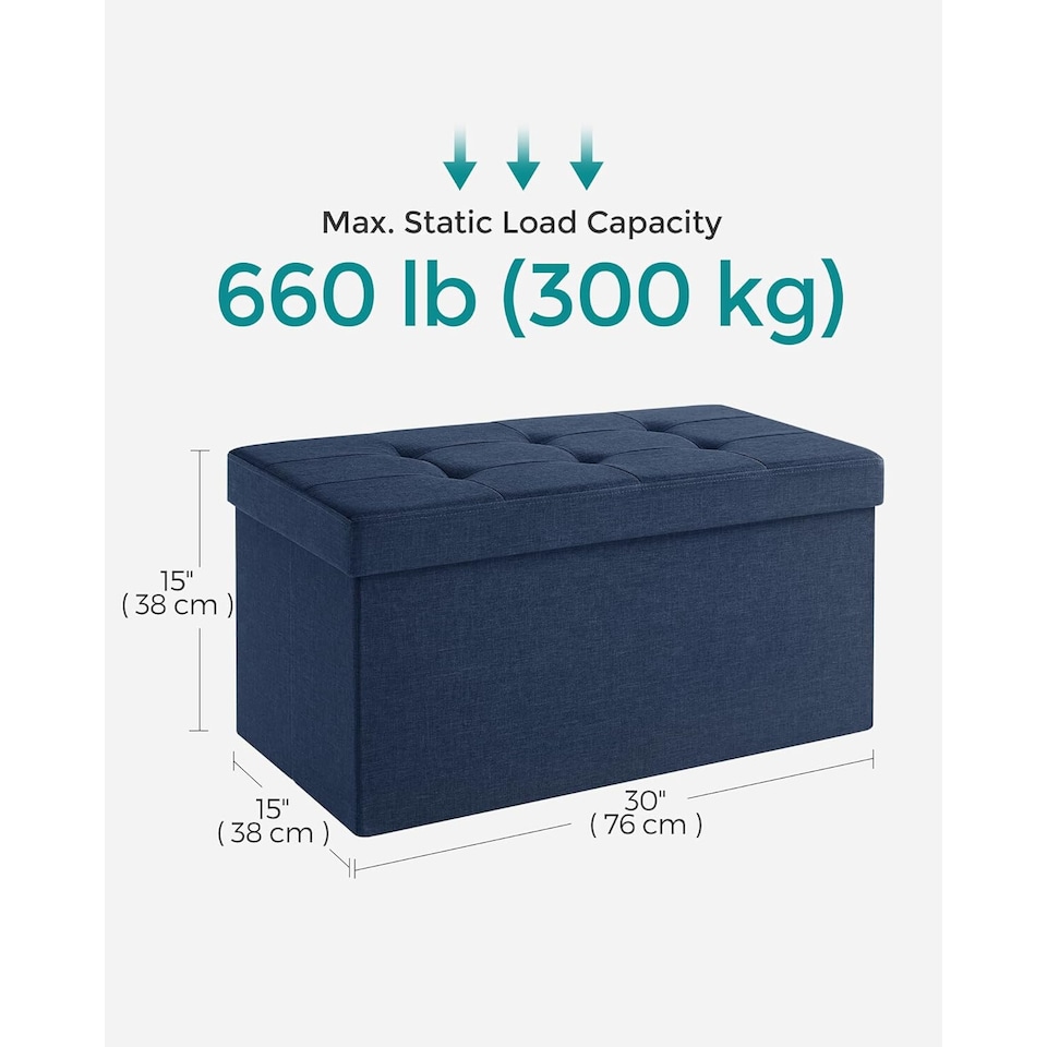 image 1 of Compact Storage Ottoman Foot Rest, Foldable Linen-Look Fabric Bench, 76 cm, Dark Blue