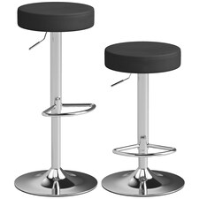 HOMCOM Bar Stools Set of 2, Height Adjustable Breakfast Bar Chairs | Black | Black | 38.5 x 38.5 x 62-84 cm