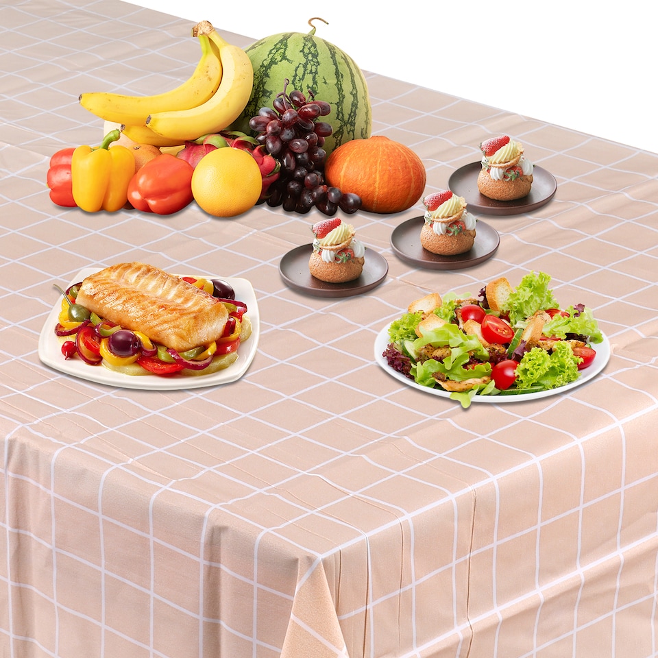 image 1 of Checkered Rectangular Tablecloth, PVC Plastic Table Cover - 137x180cm