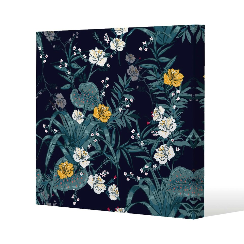 image 1 of Blue & Yellow Flowers (Canvas Print) 46 x 46 x 4cm