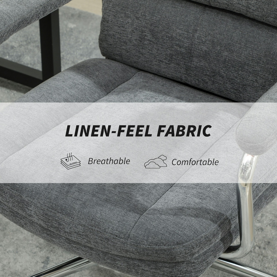 image 1 of HOMCOM Linen Fabric Office Desk Chair with Tilt Function, Charcoal Grey | Grey | One Size