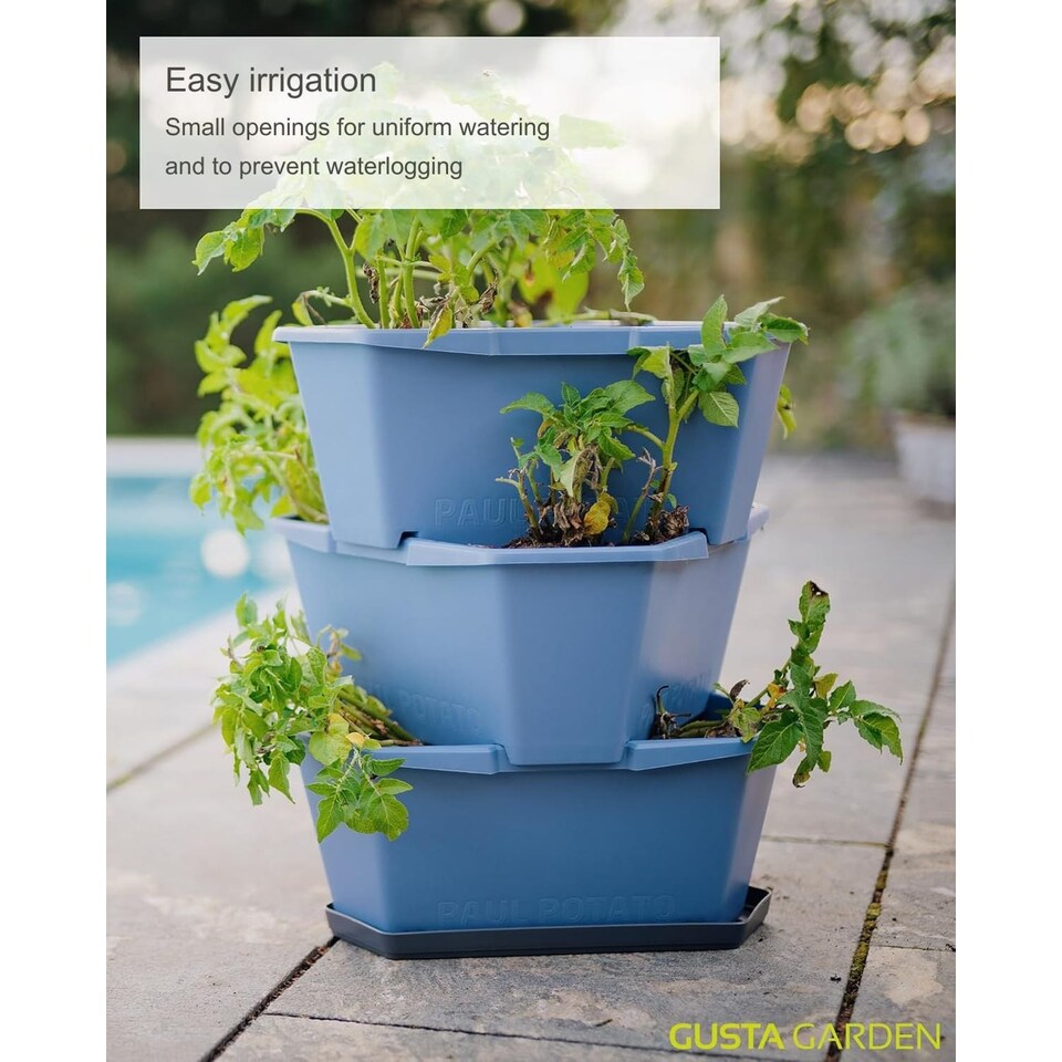 image 1 of GUSTA GARDEN Paul Potato Potato Tower 3-Tier blue - Raised Bed Potato Tower - Garden & Balcony - Pest protection - 0.2m² - 42L Soil Capacity