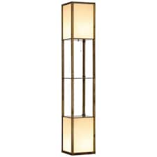 HOMCOM Floor Lamp with Shelves and Dual Light, Modern Corner Standing Lamp with TC Fabric Lampshade for Living Room, Bedroom, Bulb not Included, Rustic Brown