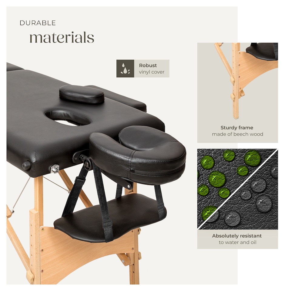 image 1 of Massage Table Freddi - 2-zone bed, foldable, with carry bag, head and armrests | Black | black | 1