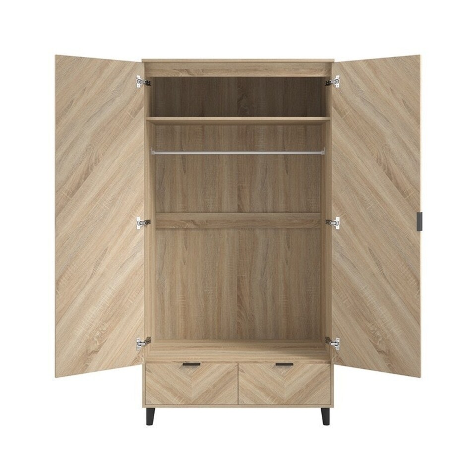 image 1 of Stockholm Chevron 2 Door Wardrobe - Engineered Wood - L58 x W100 x H190 cm - Sonoma Oak/Black Matte Brown