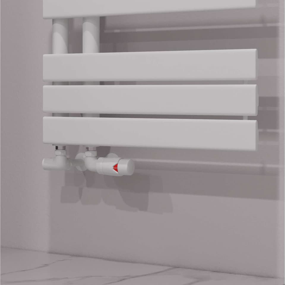 image 1 of Stirling Bold - White Thermostatic Radiator Valve & Lockshield Corner 15mm
