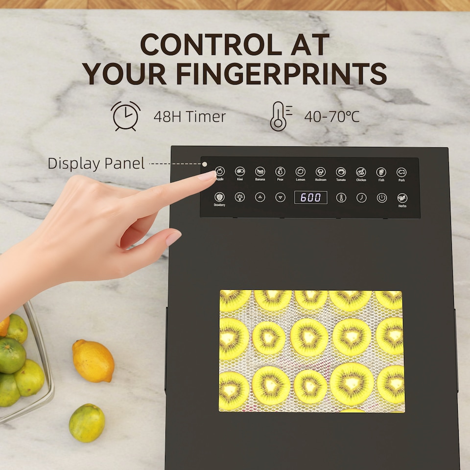 image 1 of HOMCOM Food Dehydrator with 12 Stainless Steel Tray, 850W Food Dryer Machine with 12 Preset Programs, LED Touch Panel, 40-70degreeAdjustable Temperature, 48H Timer for Drying Fruit, Meat, Vegetable, Black