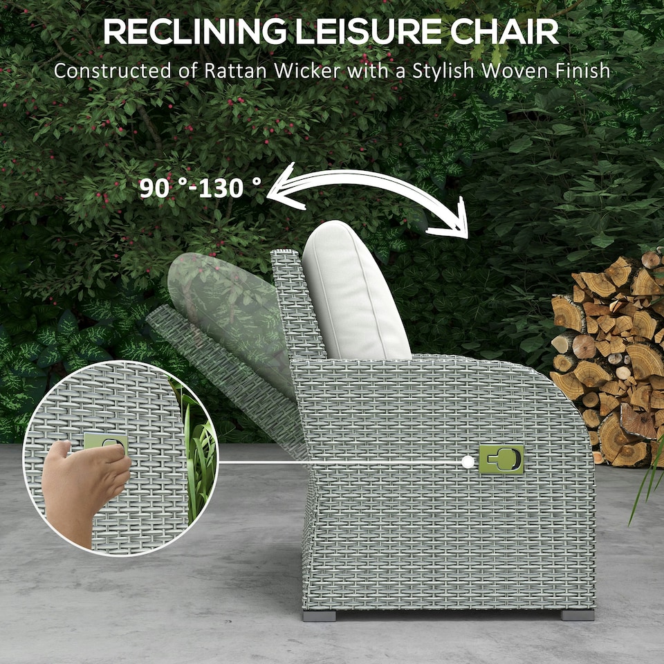 image 1 of Outsunny 6pc Padded Outdoor Rattan Wicker 3-Seat Sofa Recliner Footstool Table