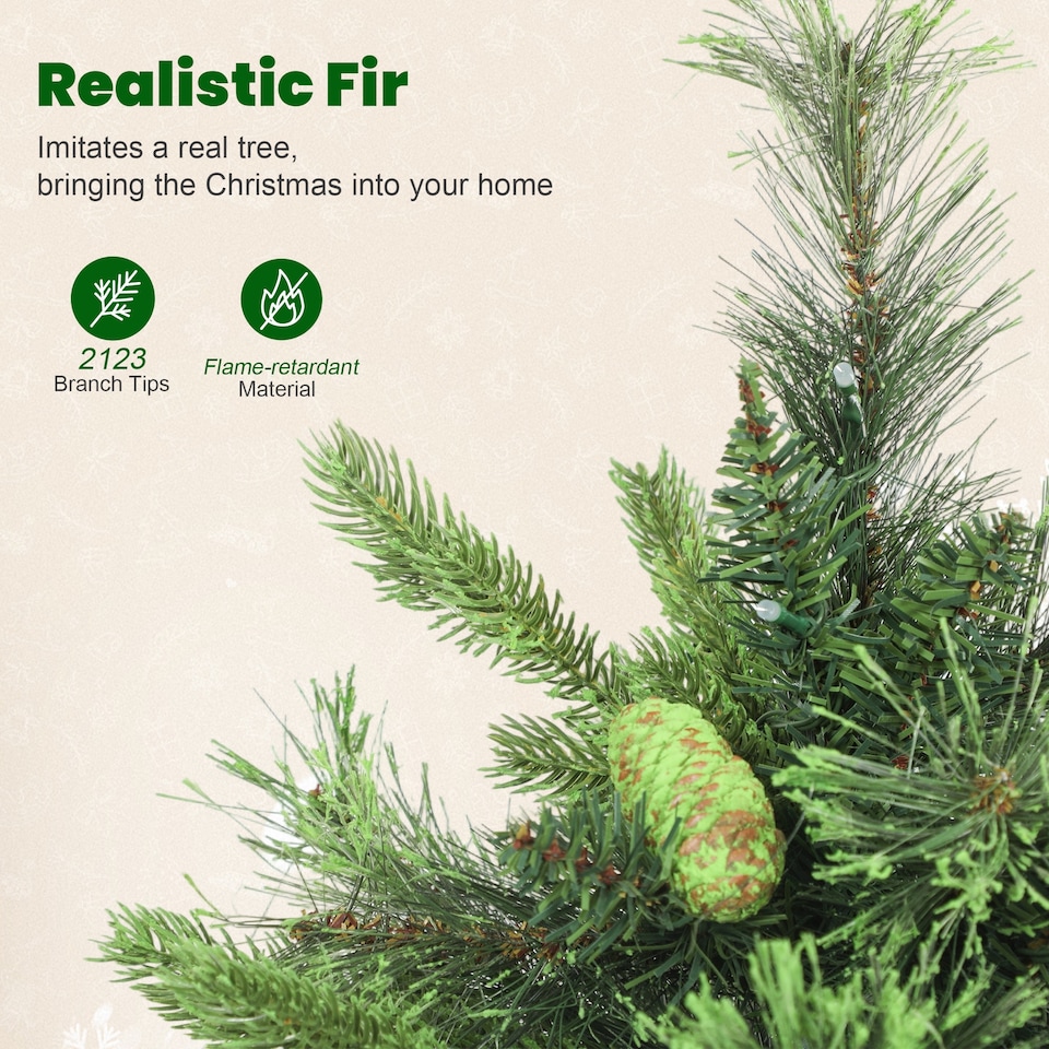 image 1 of HOMCOM 180cm Prelit Christmas Tree with Colourful DIY Synchronized LED Lights and Remote, Carolina Pine, Hinged Xmas Tree with Realistic Tips, 12 Modes, Daily Timer, Adjustable Brightness and Speed | Green
