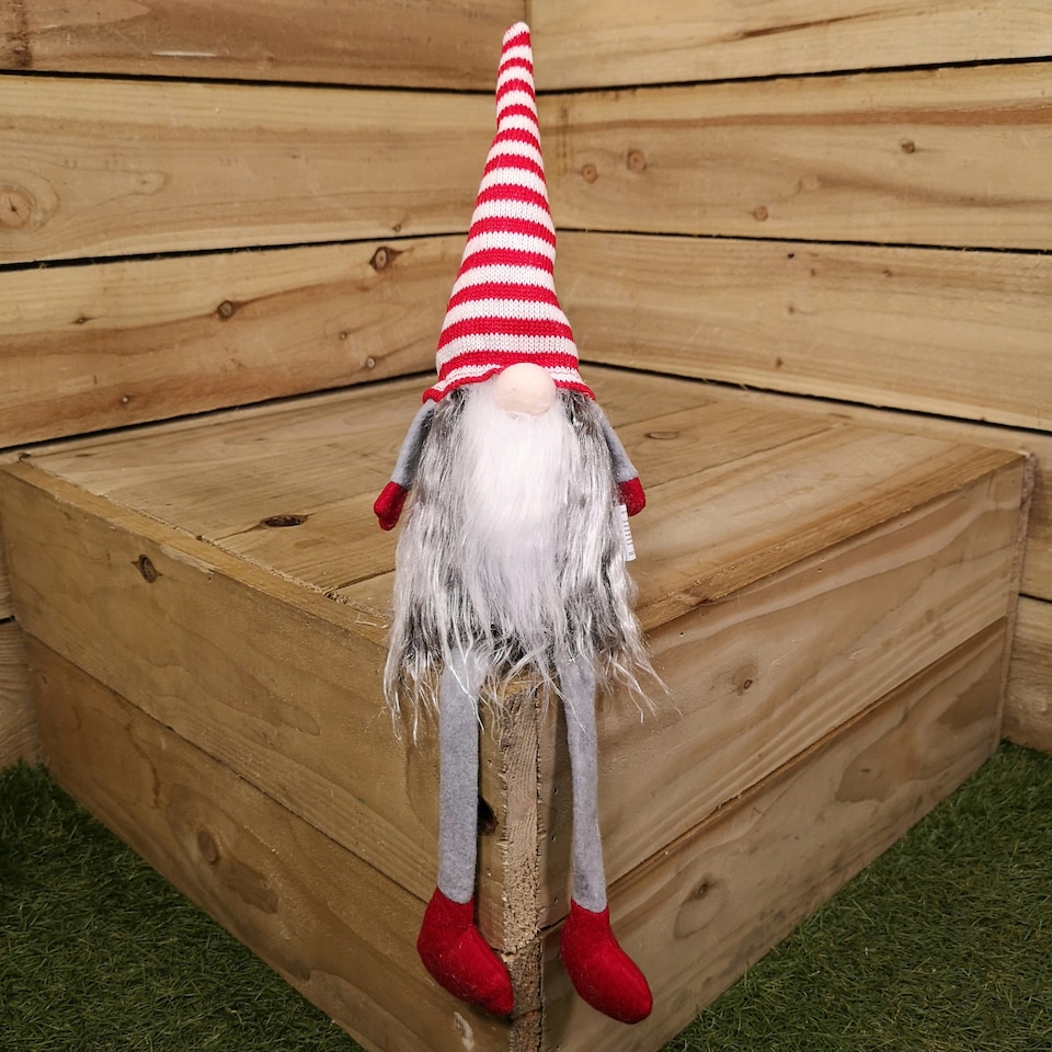 image 1 of 54cm Festive Christmas Haired Gonk with Dangly Legs in Striped Hat