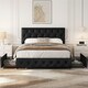 image 1 of Yaheetech 135 cm W x 190 cm L Bed Frame with Adjustable Headboard and 2 Drawers Black