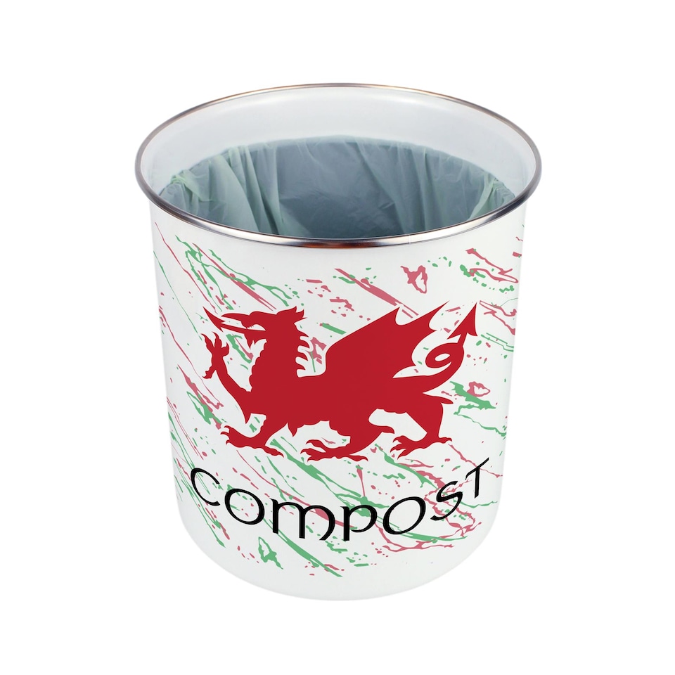image 1 of Welsh Dragon Compost Caddy - Metal 2L Decorative Kitchen Food Waste Bin