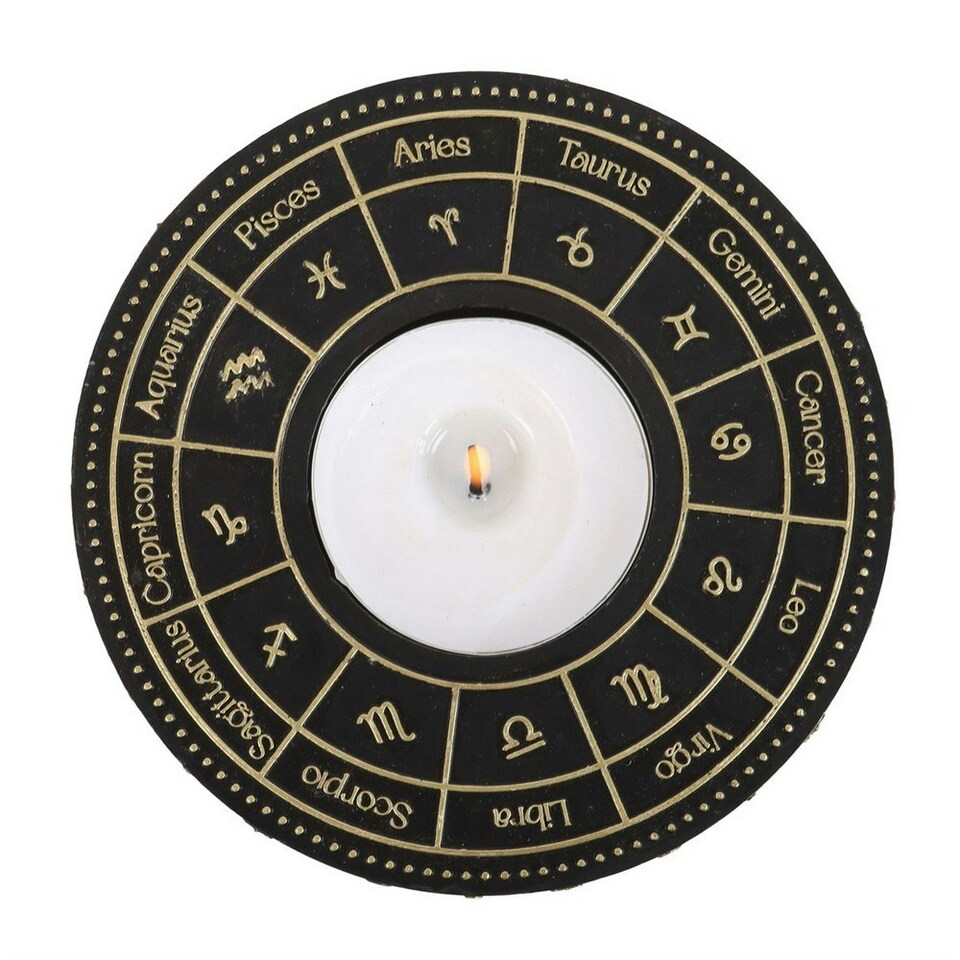 image 1 of Something Different Astrology Wheel Tealight Holder - Black/Gold - One Size