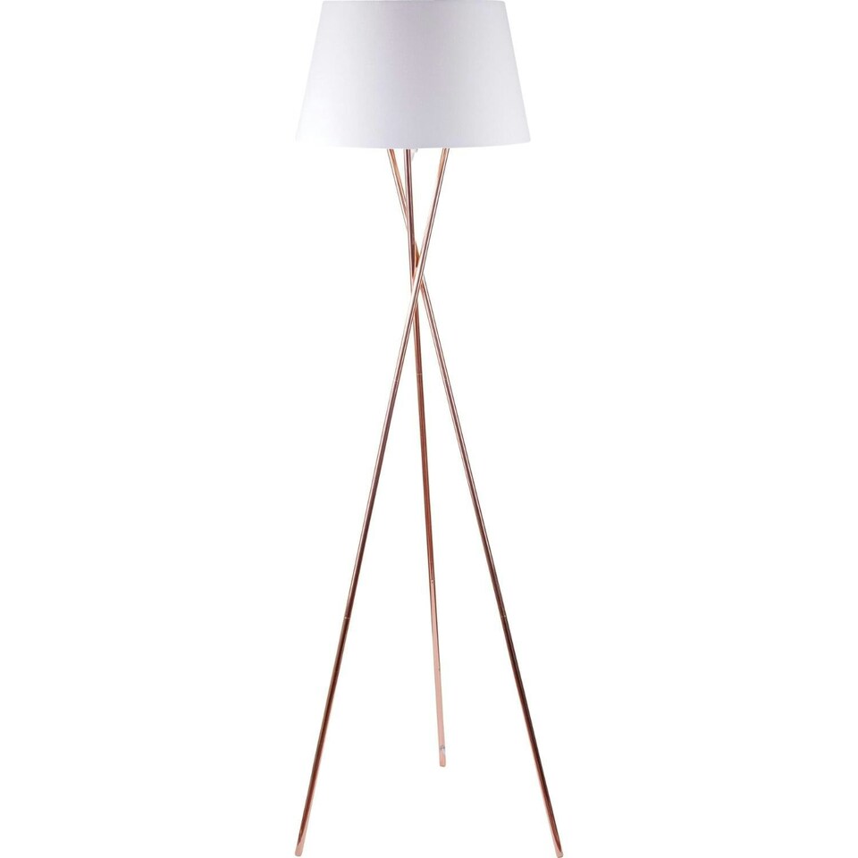 image 1 of First Choice Lighting Pair Copper Tripod Floor Lamp with White Fabric Shade Copper | White