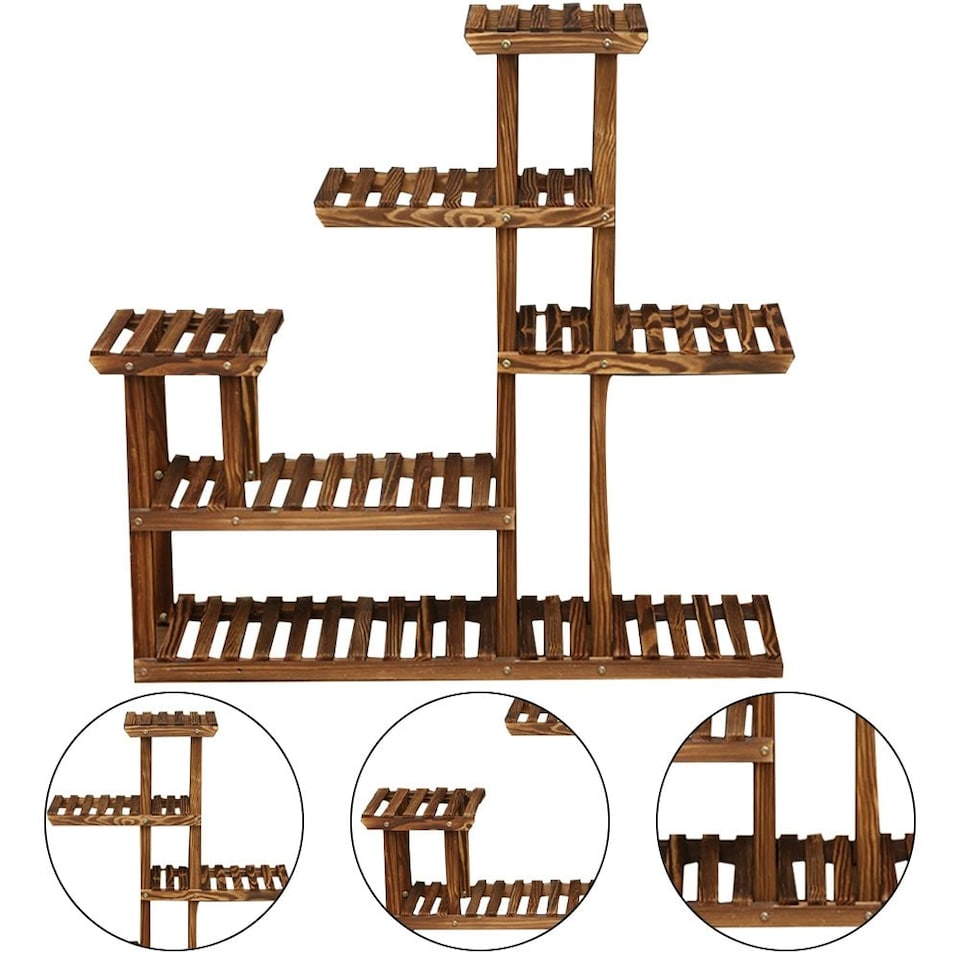 image 1 of Living and Home Multi-Tiered Wooden Plant Stand in Rustic Style