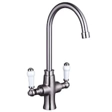 Traditional Dual Handle Kitchen Mixer Tap, Brushed Nickel | Silver | Brushed Nickel