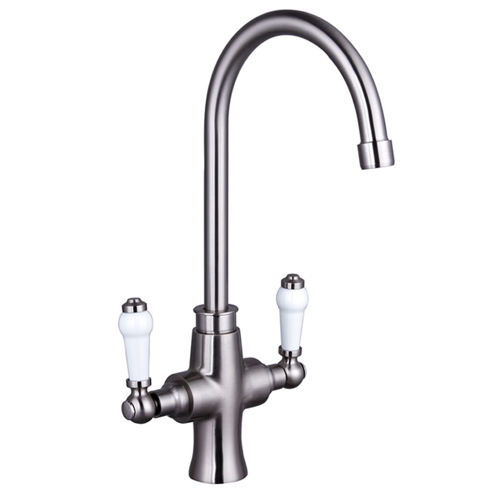 Traditional Dual Handle Kitchen Mixer Tap, Brushed Nickel | Silver | Brushed Nickel