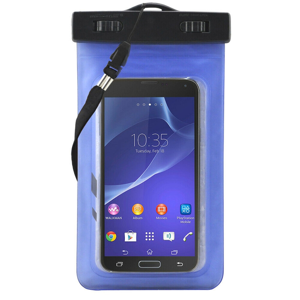 image 1 of Universal Large Waterproof Underwater Phone Case 6 Inch Touchscreen Mobile Pouch Dry Bag with Lanyard Armband Compass Clear Window