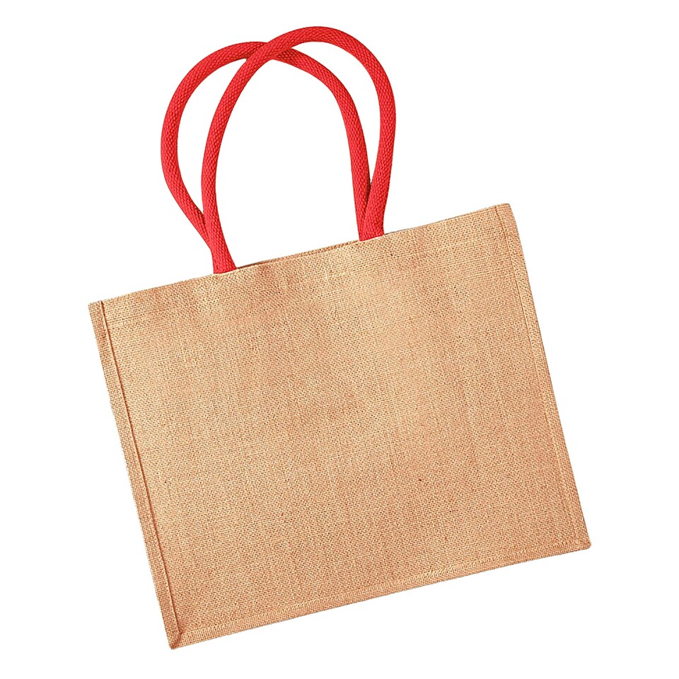 image 1 of Westford Mill Classic Jute Shopper Bag (21 Litres) - Natural/Bright Red - One Size