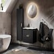 image 2 of Bathroom Furniture Set 600mm Vanity & Tallboy Ribbed Black Wall Floating Cabinets with Sink - Adel