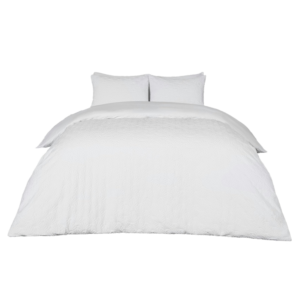 image 1 of OHS Embossed Geometric Textured Duvet Cover and Pillowcase Set, King - White