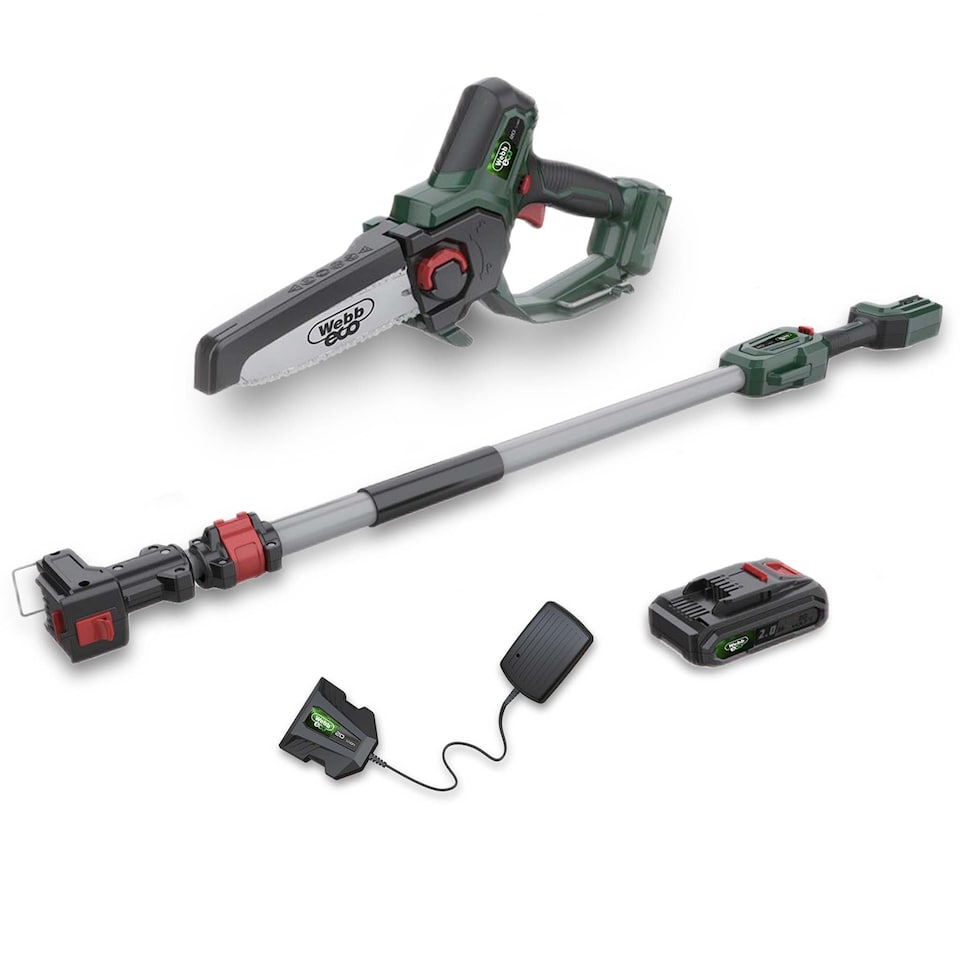 image 1 of Webb Eco 20V 15cm Cordless Pruning Saw with Telescopic Extension Pole | Multi | 1 x Cordless Pruning Saw and Extension Pole