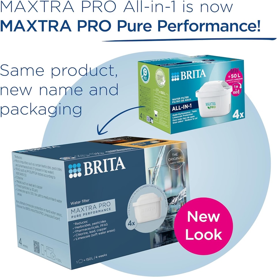 image 1 of BRITA MAXTRA PRO Pure Performance Water Filter Cartridge - 4 Pack - Original BRITA Refill