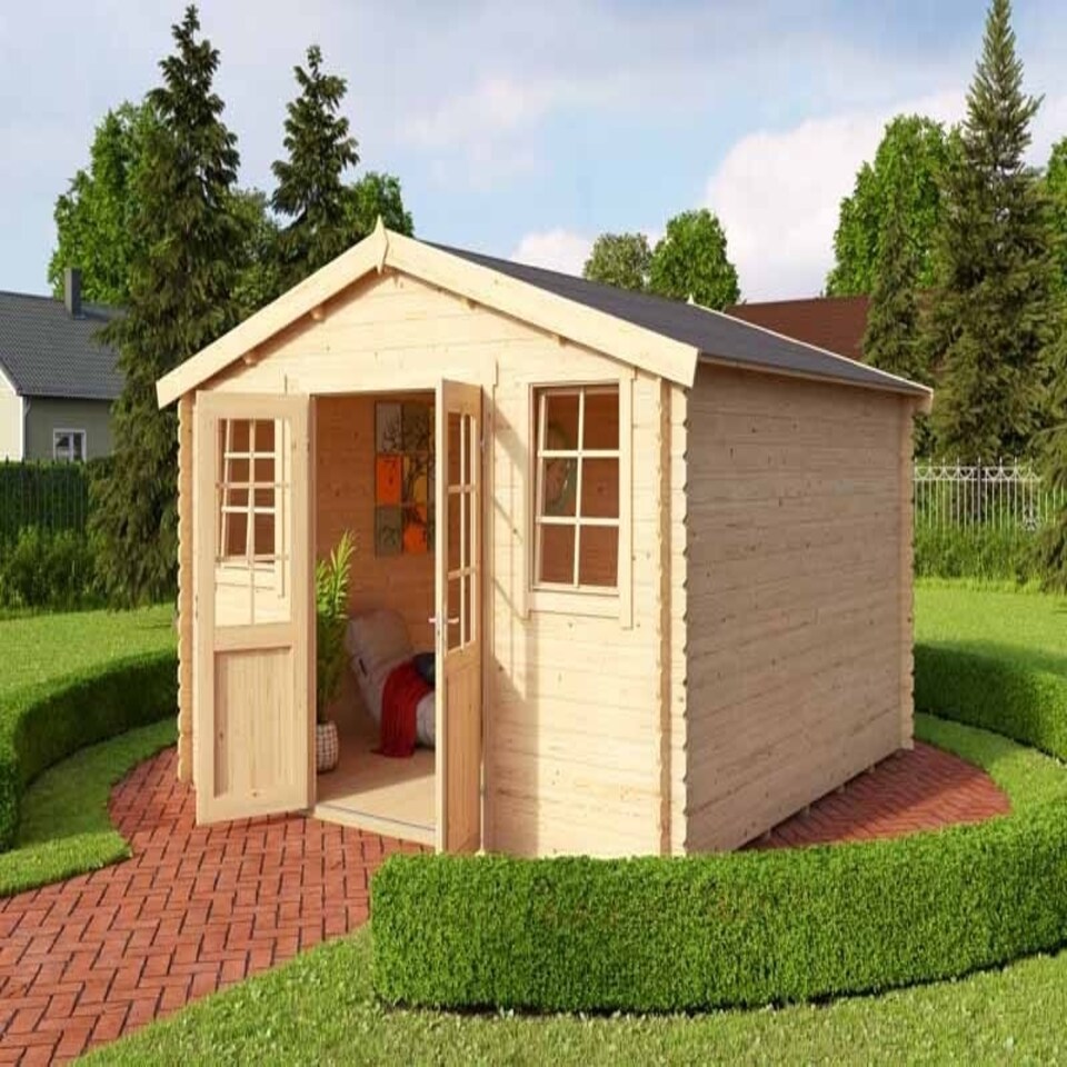 image 1 of Wels 4 DT-Log Cabin, Wooden Garden Room, Timber Summerhouse, Home Office - L425.1 x W410 x H245.1 cm Brown
