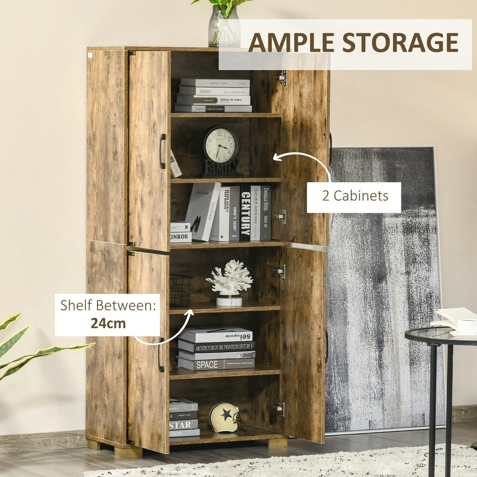 image 1 of HOMCOM Farmhouse 4-Door Cabinet with Storage Shelves for Bedroom Rustic Wood