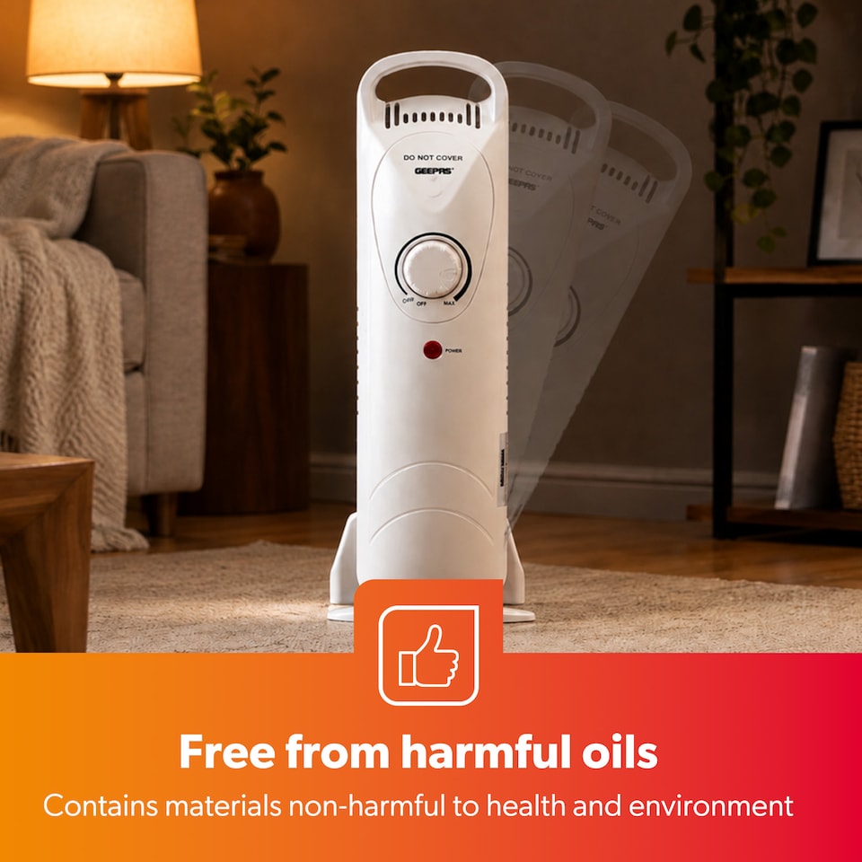 image 1 of GEEPAS 5 Fin Oil Filled Radiator Heater 450W White