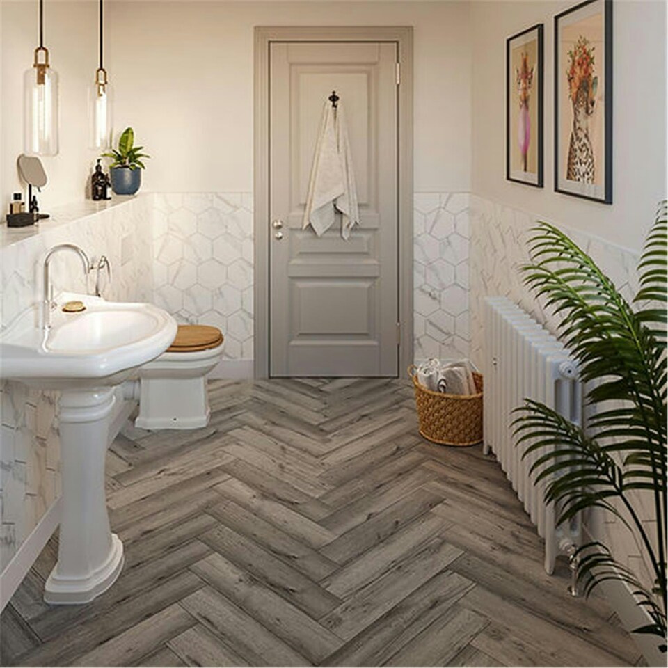 image 1 of PACK OF 15 (Total 15 Units) - Premium 5mm Thick Antique Oak Herringbone Flooring - 126mm (W) x 630mm (L)