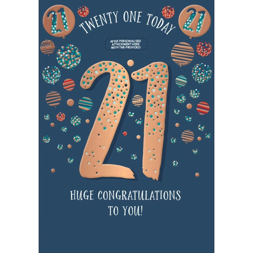 Words 'n' Wishes Traditional Age 21 Birthday Card for a Male, Boys Birthday Card 21st Birthday, Multi-Coloured 23.5 x 16.5 cms