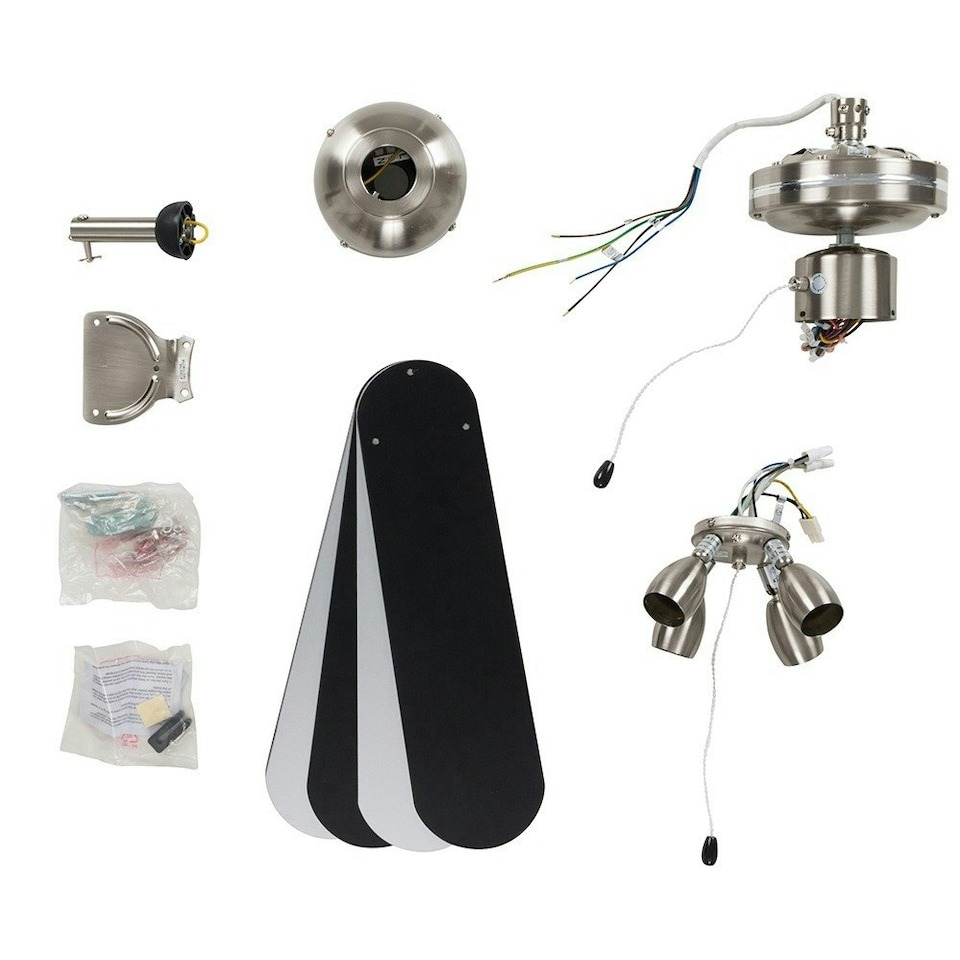 image 1 of ValueLights Scimitar 4 Way Silver Ceiling Fan Light