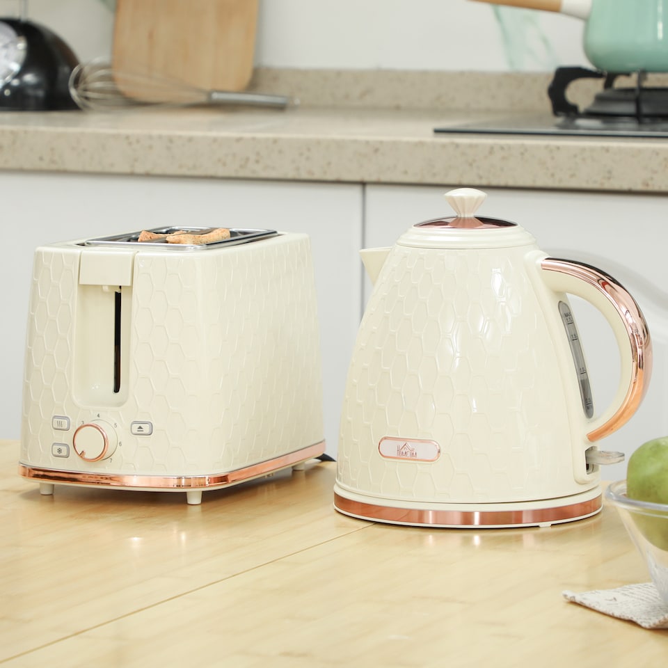 image 1 of HOMCOM Kettle and Toaster Set 1.7L Kettle & 2 Slice Toaster Set Beige | Brown