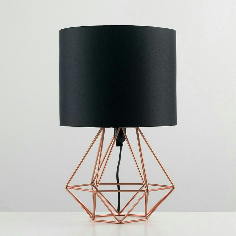 image 1 of ValueLights Modern Copper Metal Basket Cage Bed Side Table Lamp With Black Fabric Shade