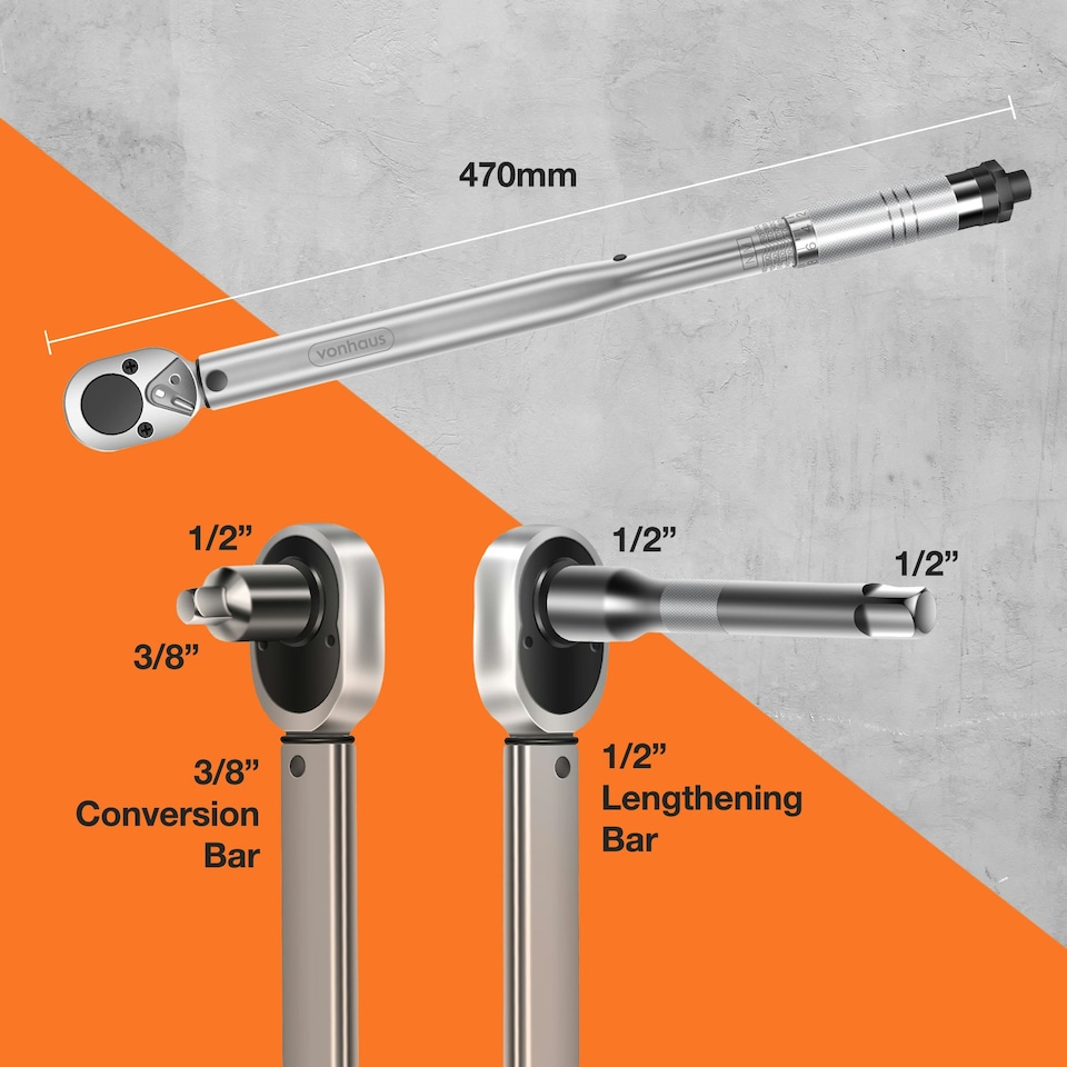 image 1 of VonHaus Half Inch Torque Wrench with Extension Bar