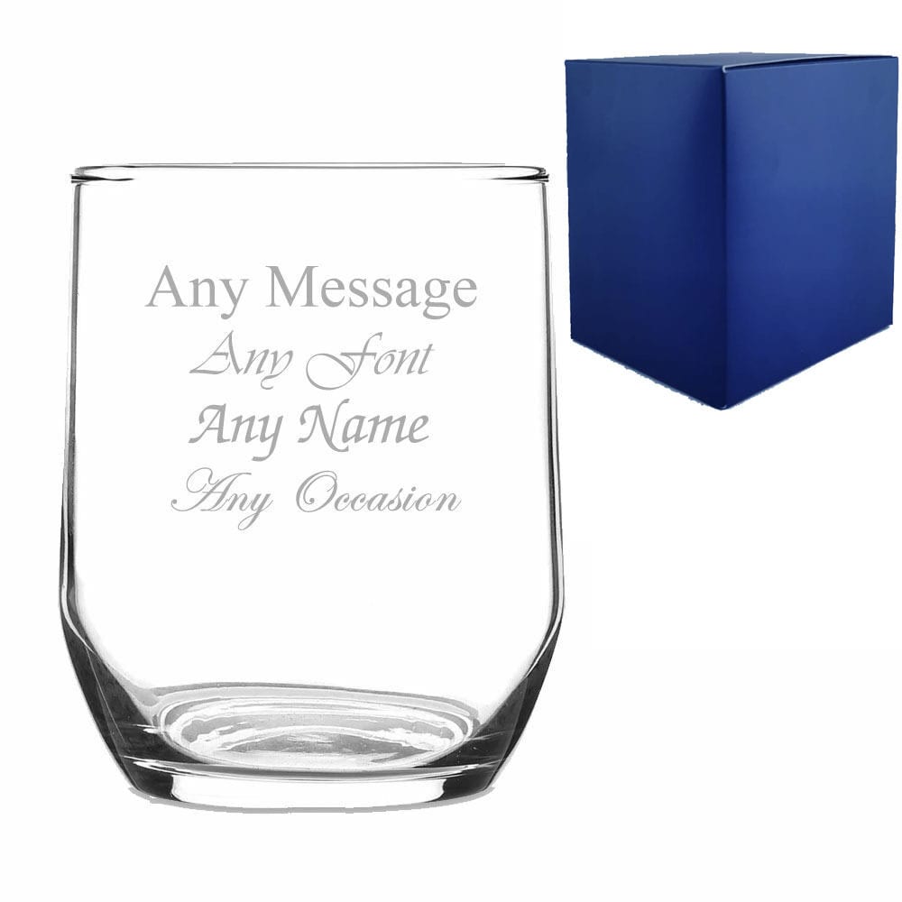 Uniqueful Personalised Engraved Sude Whisky Glass Stemless Gin Tumbler Birthday in Clear