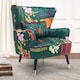 image 2 of Fabric Green Patchwork Victoria Accent Wingback Chair