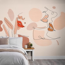 Grandeco Abstract Faces Red Lip Make-up 7 Panel Mural 3.71 x 2.8m, Nude | Pink | Nude Red | 10.40