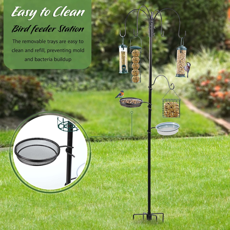 image 1 of Wild Bird Feeding Station Garden Water Bath, Table, Hanging Feeder & Stabilizer