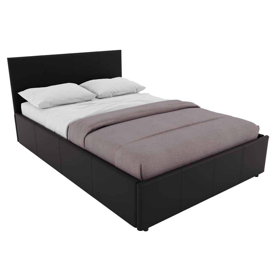 image 1 of Vida Designs Lisbon 4ft Small Double Size Ottoman Bed Storage Faux Leather, Black, 120 x 190cm