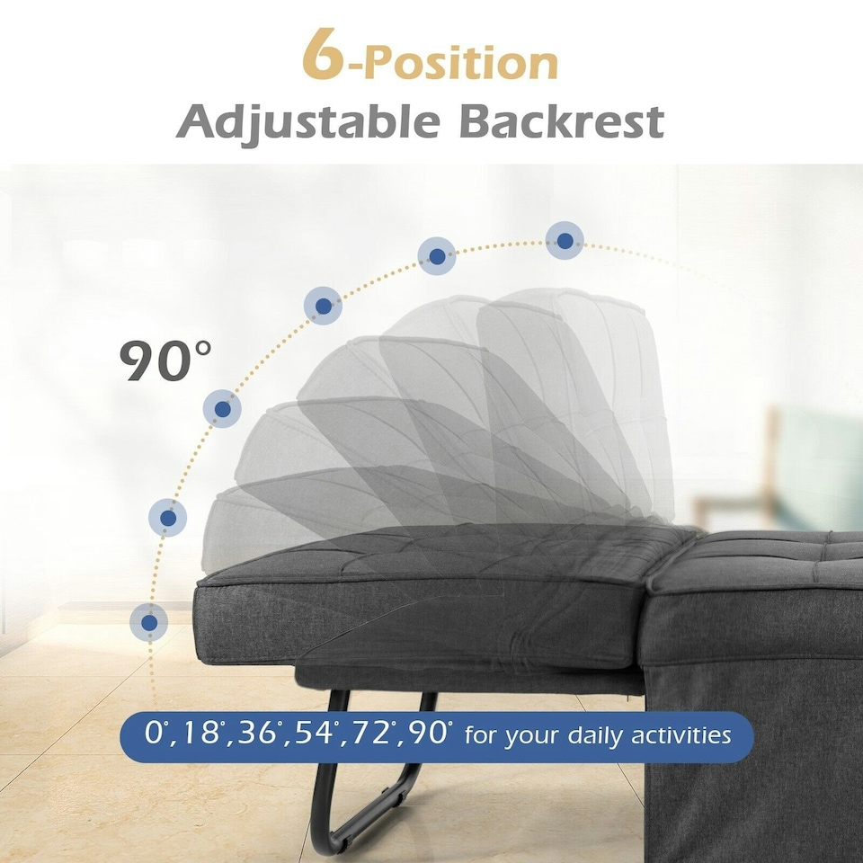 image 1 of COSTWAY 4-in-1 Convertible Sofa Bed Folding Couch Lounger Grey
