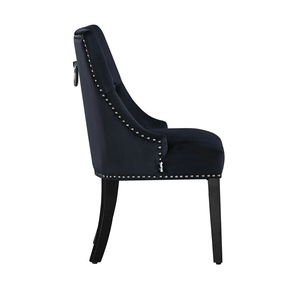 image 1 of Set of 2 Velvet Dining Chairs Ergonomic Scoop Knockerback & Button Tufted Wood Legs Black