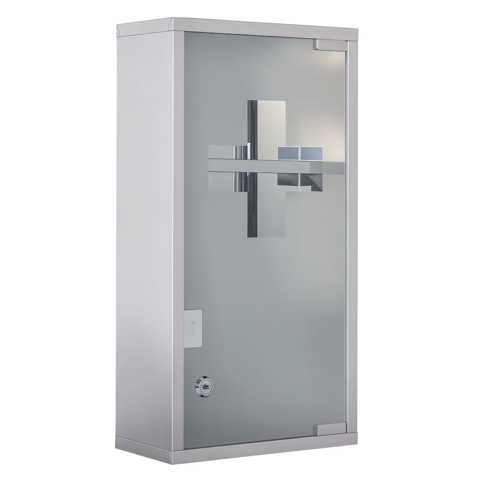 image 1 of HOMCOM Wall Mounted Medicine Cabinet First Aid Box Glass Door Lockable 3 Shelves Silver