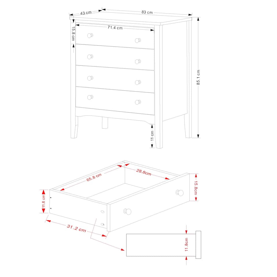 image 1 of Como 4 Drawer Chest of Drawers - Shaker Style Bedroom Storage Cabinet with Compact Design | Blue | Blue | 1
