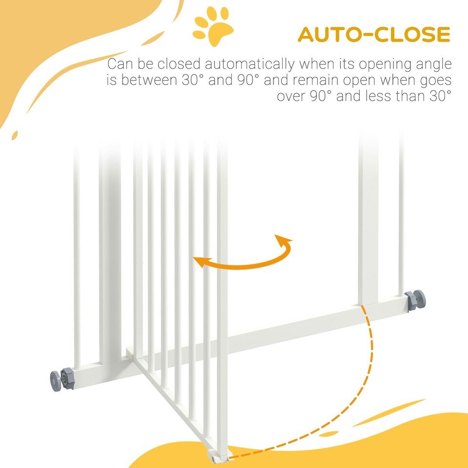 image 1 of PawHut 74-80cm Adjustable Metal Pet Gate Safety Barrier w/ Auto-Close Door White