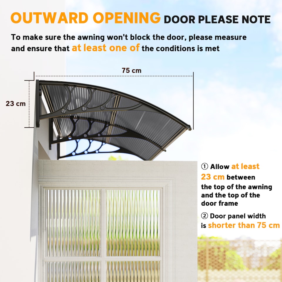 image 1 of Outsunny Door Canopy Awning Outdoor Window Rain Shelter for Door 196 x 75cm | Black | Black | 1