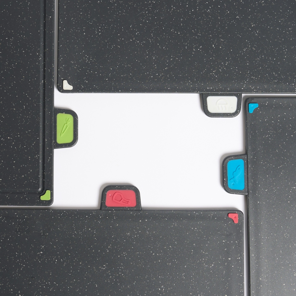 image 1 of Cooks Professional Set of 4 Index Chopping Boards with Stand & Coloured Tabs