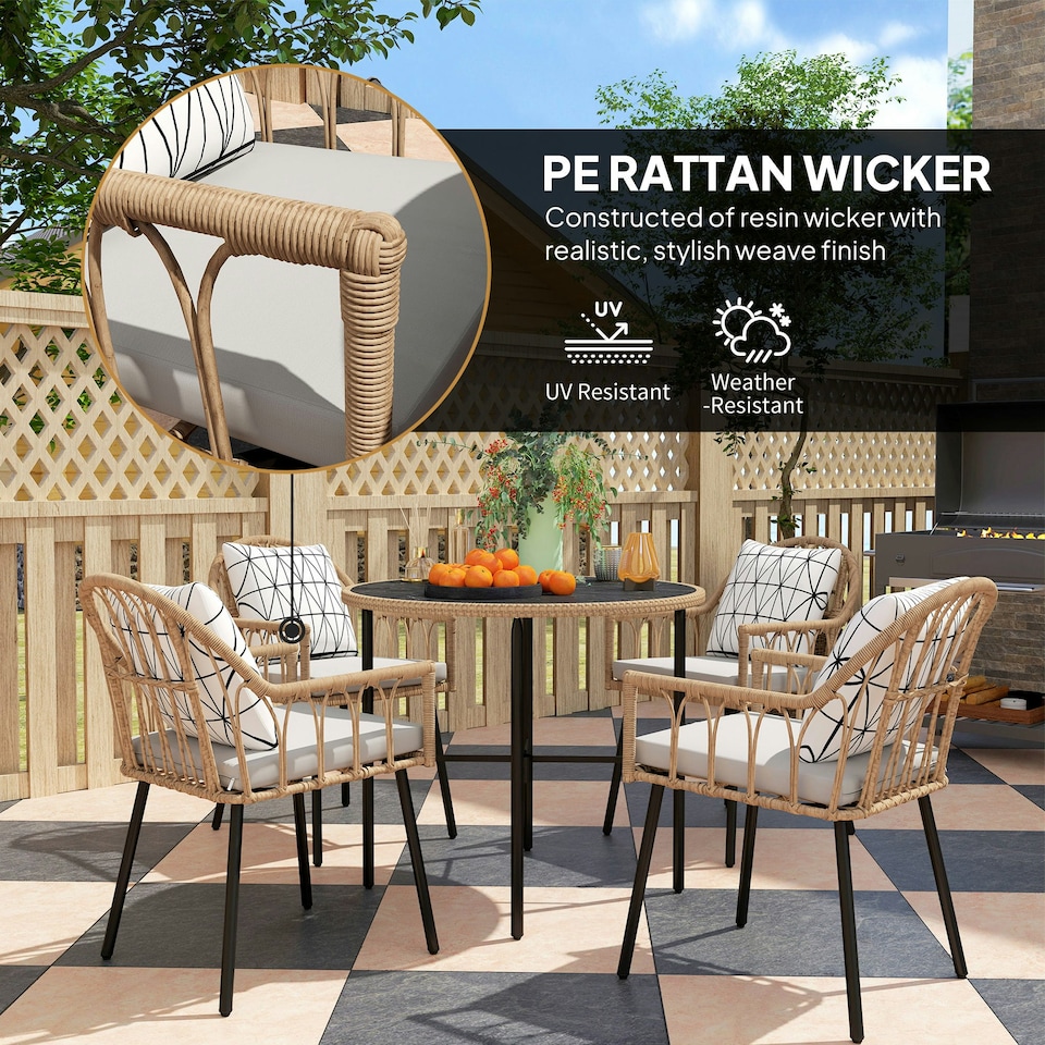 image 1 of Outsunny 5 Piece Patio Rattan Dining Set w/ Removable Cushions, Light Brown